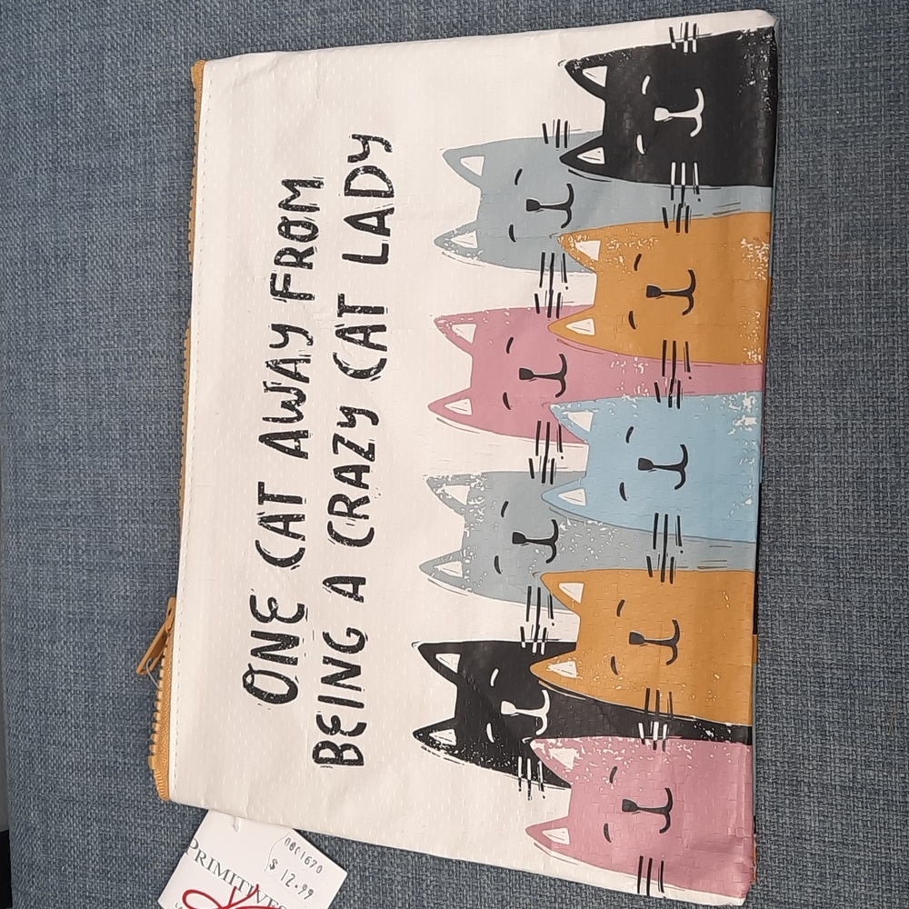 Silly Zipper Cosmetic Recycled Materials Pouch Bag Crazy Cat Lady Funny Gift
